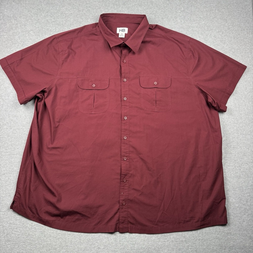 HB Harbor Bay Shirt Mens 4XL Red Burgundy Casual Pocket Button Up Big & Tall